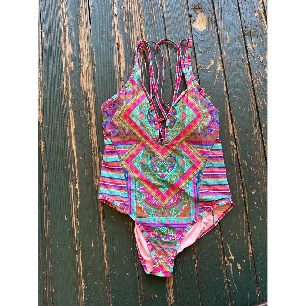 Laundry by Shelli Segal Womens Boho Paisley Strappy Back One Piece Swimsuit